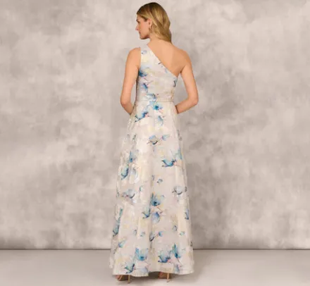 Adrianna Papell Wedding Guest Dresses|Formal Dresses*One Shoulder Floral Jacquard Ball Gown In Blue Multi