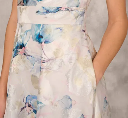 Adrianna Papell Wedding Guest Dresses|Formal Dresses*One Shoulder Floral Jacquard Ball Gown In Blue Multi