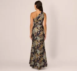 Adrianna Papell Wedding Guest Dresses|Formal Dresses*One Shoulder Jacquard Dress In Blue Gold