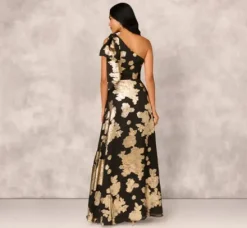 Adrianna Papell Wedding Guest Dresses|Formal Dresses*One Shoulder Jacquard Gown In Black Gold