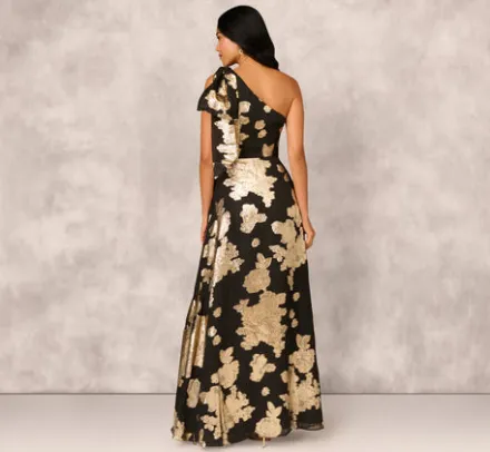 Adrianna Papell Wedding Guest Dresses|Formal Dresses*One Shoulder Jacquard Gown In Black Gold