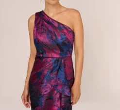 Adrianna Papell Wedding Guest Dresses|Formal Dresses*One Shoulder Jacquard Mermaid Gown With Drape Detail In Navy Orchid