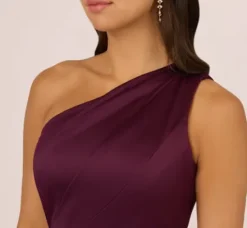 Adrianna Papell Wedding Guest Dresses|Formal Dresses*One-Shoulder Long Satin Crepe Mermaid Gown In Bordeaux Glow