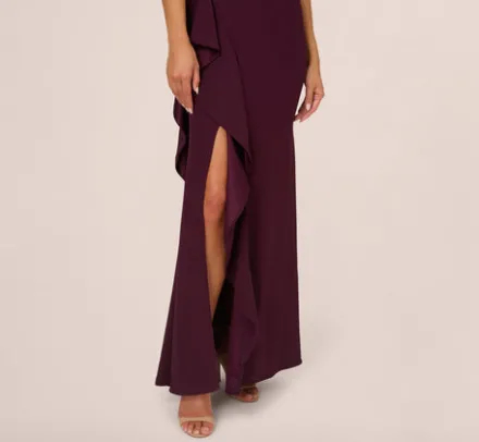 Adrianna Papell Wedding Guest Dresses|Formal Dresses*One-Shoulder Long Satin Crepe Mermaid Gown In Bordeaux Glow