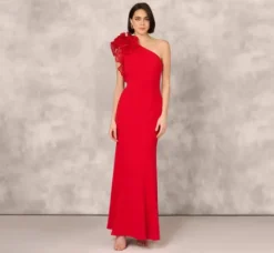 Adrianna Papell Wedding Guest Dresses|Formal Dresses*One Shoulder Mermaid Dress With Organza Sleeve In