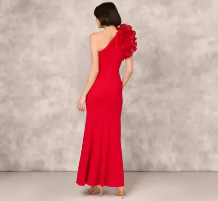 Adrianna Papell Wedding Guest Dresses|Formal Dresses*One Shoulder Mermaid Dress With Organza Sleeve In