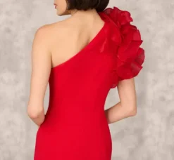 Adrianna Papell Wedding Guest Dresses|Formal Dresses*One Shoulder Mermaid Dress With Organza Sleeve In