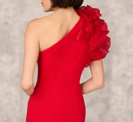 Adrianna Papell Wedding Guest Dresses|Formal Dresses*One Shoulder Mermaid Dress With Organza Sleeve In