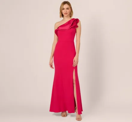 Adrianna Papell Wedding Guest Dresses|Formal Dresses*One Shoulder Mermaid Gown With Ruffled Neckline In Pink Cherry
