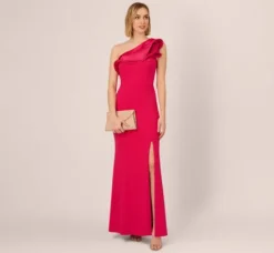 Adrianna Papell Wedding Guest Dresses|Formal Dresses*One Shoulder Mermaid Gown With Ruffled Neckline In Pink Cherry