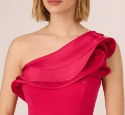 Adrianna Papell Wedding Guest Dresses|Formal Dresses*One Shoulder Mermaid Gown With Ruffled Neckline In Pink Cherry
