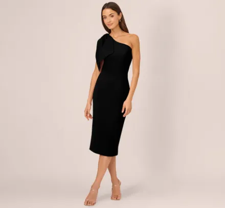 Adrianna Papell Wedding Guest Dresses|Ap Exclusives*One Shoulder Midi Dress With Bow Accent In