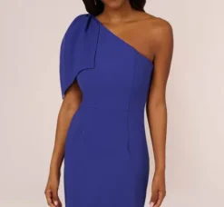 Adrianna Papell Wedding Guest Dresses|Ap Exclusives*One Shoulder Midi Dress With Bow Accent In Disco Indigo