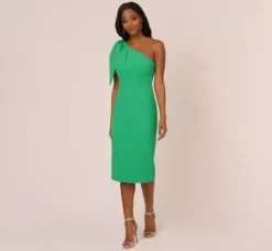Adrianna Papell Wedding Guest Dresses|Ap Exclusives*One Shoulder Midi Dress With Bow Accent In Summer Green