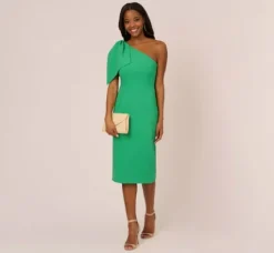 Adrianna Papell Wedding Guest Dresses|Ap Exclusives*One Shoulder Midi Dress With Bow Accent In Summer Green