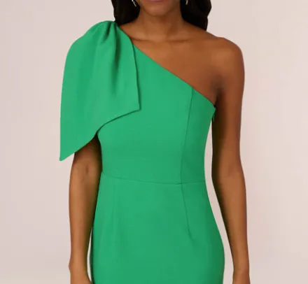 Adrianna Papell Wedding Guest Dresses|Ap Exclusives*One Shoulder Midi Dress With Bow Accent In Summer Green