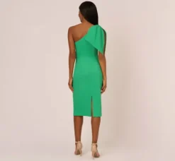 Adrianna Papell Wedding Guest Dresses|Ap Exclusives*One Shoulder Midi Dress With Bow Accent In Summer Green