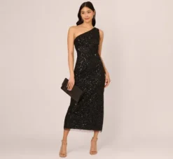 Adrianna Papell Wedding Guest Dresses|Ap Exclusives*One Shoulder Sequin Beaded Ankle Length Dress In
