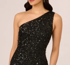Adrianna Papell Wedding Guest Dresses|Ap Exclusives*One Shoulder Sequin Beaded Ankle Length Dress In