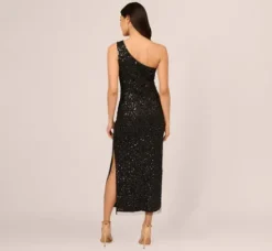 Adrianna Papell Wedding Guest Dresses|Ap Exclusives*One Shoulder Sequin Beaded Ankle Length Dress In