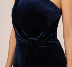 Adrianna Papell Jumpsuits*One Shoulder Velvet Jumpsuit With Draped Accent In