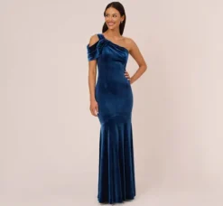 Adrianna Papell Wedding Guest Dresses|Formal Dresses*One Shoulder Velvet Mermaid Gown With Drape Sleeve In Ocean Wave