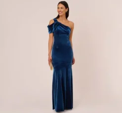 Adrianna Papell Wedding Guest Dresses|Formal Dresses*One Shoulder Velvet Mermaid Gown With Drape Sleeve In Ocean Wave