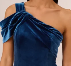 Adrianna Papell Wedding Guest Dresses|Formal Dresses*One Shoulder Velvet Mermaid Gown With Drape Sleeve In Ocean Wave