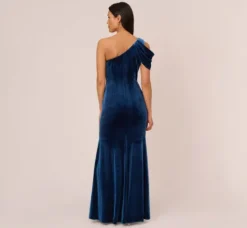 Adrianna Papell Wedding Guest Dresses|Formal Dresses*One Shoulder Velvet Mermaid Gown With Drape Sleeve In Ocean Wave