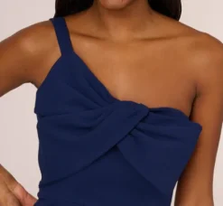 Adrianna Papell Wedding Guest Dresses|Day Dresses*One Sleeve Sheath Dress With Bow Neckline In Navy Sateen