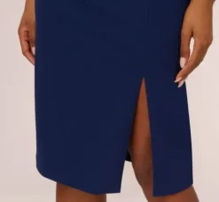Adrianna Papell Wedding Guest Dresses|Day Dresses*One Sleeve Sheath Dress With Bow Neckline In Navy Sateen