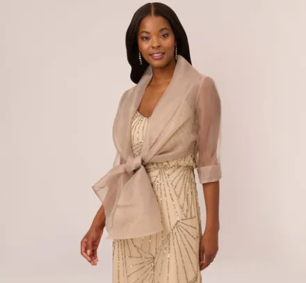 Adrianna Papell Shawls & Wraps*Organza Wrap Jacket With Short Sleeves In