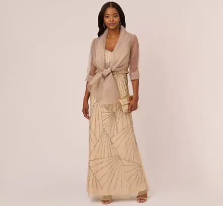 Adrianna Papell Shawls & Wraps*Organza Wrap Jacket With Short Sleeves In