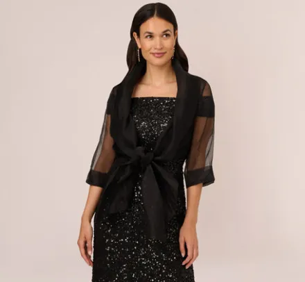 Adrianna Papell Shawls & Wraps*Organza Wrap Jacket With Short Sleeves In