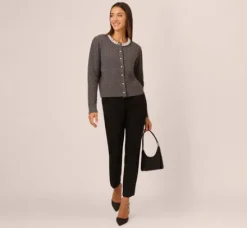 Adrianna Papell Tops & Blouses|Sweaters*Pearl Button Detail Cable Cardigan Sweater In Heather Graphite