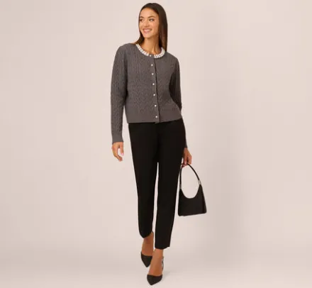 Adrianna Papell Tops & Blouses|Sweaters*Pearl Button Detail Cable Cardigan Sweater In Heather Graphite