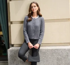 Adrianna Papell Tops & Blouses|Sweaters*Pearl Button Detail Cable Cardigan Sweater In Heather Graphite