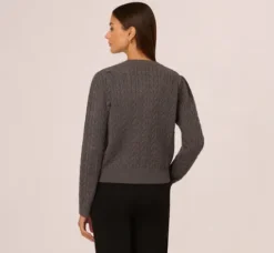 Adrianna Papell Tops & Blouses|Sweaters*Pearl Button Detail Cable Cardigan Sweater In Heather Graphite