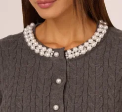 Adrianna Papell Tops & Blouses|Sweaters*Pearl Button Detail Cable Cardigan Sweater In Heather Graphite