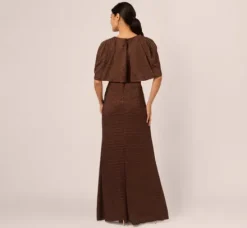 Adrianna Papell Wedding Guest Dresses|Formal Dresses*Pleated Metallic Cape Gown In