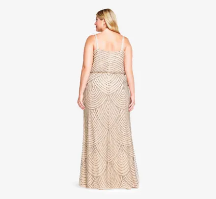 Adrianna Papell Wedding Guest Dresses|Formal Dresses*Plus Size Art Deco Beaded Blouson Gown In Taupe Pink