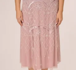 Adrianna Papell Wedding Guest Dresses|Formal Dresses*Plus Size Beaded Ankle-Length Dress With Sheer Neckline In Dusted Petal Ivory