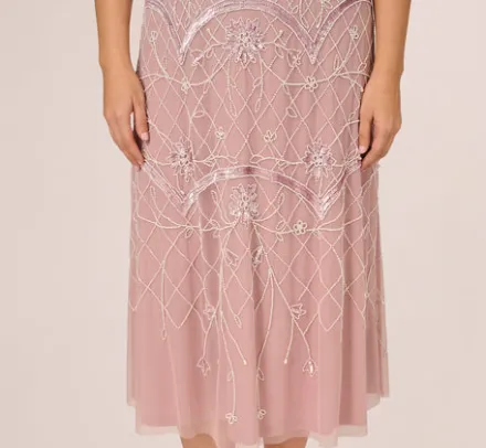 Adrianna Papell Wedding Guest Dresses|Formal Dresses*Plus Size Beaded Ankle-Length Dress With Sheer Neckline In Dusted Petal Ivory