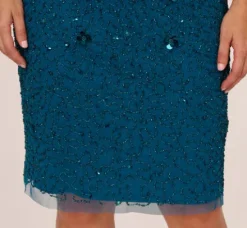 Adrianna Papell Wedding Guest Dresses|Petite-Friendly*Plus Size Beaded Cocktail Dress In Teal Sapphire