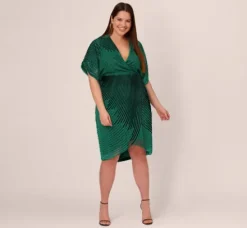 Adrianna Papell Wedding Guest Dresses|Formal Dresses*Plus Size Beaded Faux Wrap Dress With Dolman Sleeves In Dark Ivy