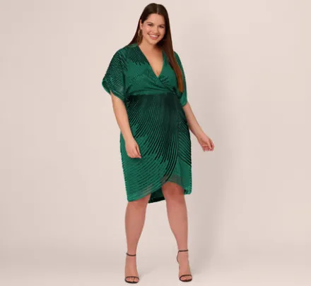 Adrianna Papell Wedding Guest Dresses|Formal Dresses*Plus Size Beaded Faux Wrap Dress With Dolman Sleeves In Dark Ivy