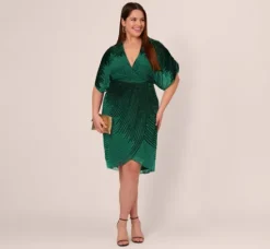 Adrianna Papell Wedding Guest Dresses|Formal Dresses*Plus Size Beaded Faux Wrap Dress With Dolman Sleeves In Dark Ivy