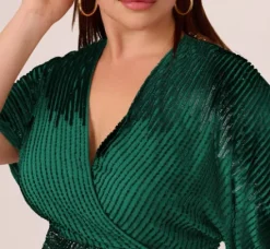 Adrianna Papell Wedding Guest Dresses|Formal Dresses*Plus Size Beaded Faux Wrap Dress With Dolman Sleeves In Dark Ivy