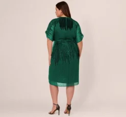 Adrianna Papell Wedding Guest Dresses|Formal Dresses*Plus Size Beaded Faux Wrap Dress With Dolman Sleeves In Dark Ivy