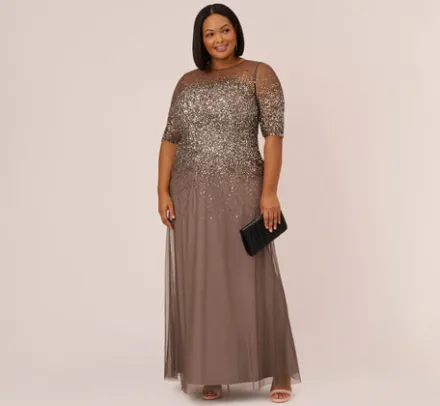 Adrianna Papell Wedding Guest Dresses|Formal Dresses*Plus Size Beaded Illusion Gown In